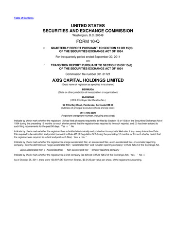 Miniature AXIS Capital
 10-Q Rapport trimestriel 2011 