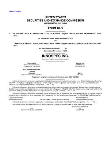 Thumbnail Innospec 10-Q Quarterly Report FY2011 