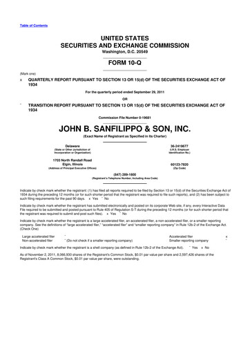 Thumbnail John B. Sanfilippo & Son 10-Q Quarterly Report FY2011 