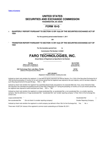 Miniature Faro Technologies
 10-Q Rapport trimestriel 2011 