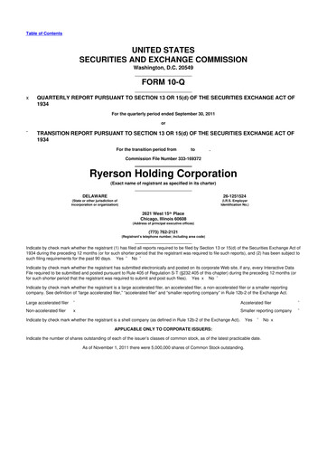 Miniature Ryerson 10-Q Rapport trimestriel 2011 