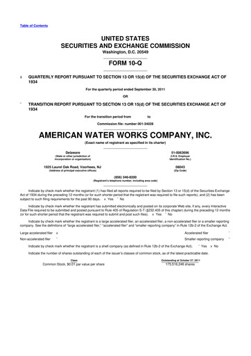 Thumbnail American Water 10-Q Quarterly Report FY2011 