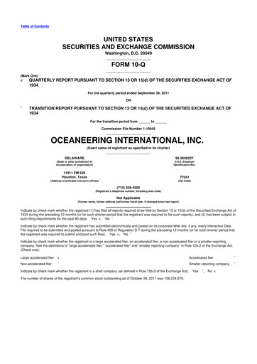 Thumbnail Oceaneering International
 10-Q Quarterly Report FY2011 