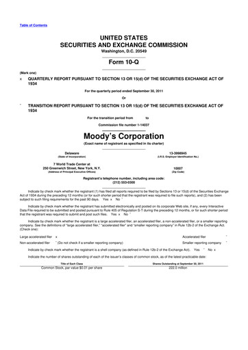 Thumbnail Moody's 10-Q Quarterly Report FY2011 