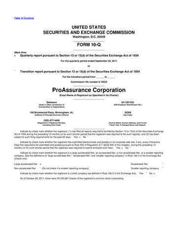 Thumbnail ProAssurance 10-Q Quarterly Report FY2011 