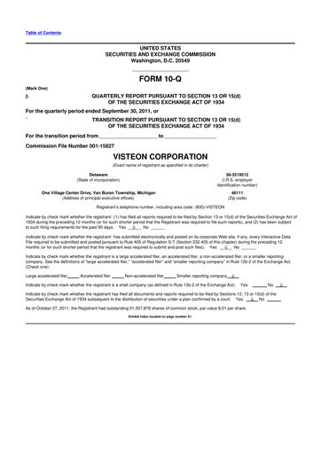 Thumbnail Visteon 10-Q Quarterly Report FY2011 
