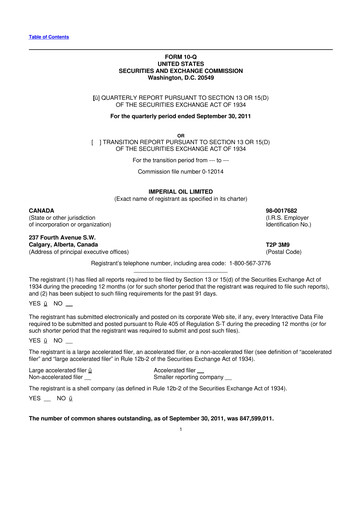 Thumbnail Imperial Oil
 10-Q Quarterly Report FY2011 