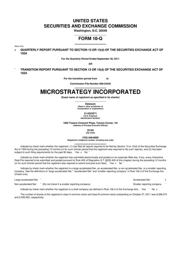 Miniature Strategy 
 (MicroStrategy) 10-Q Rapport trimestriel 2011 
