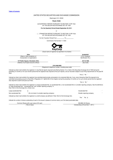 Miniature KeyCorp (KeyBank) 10-Q Rapport trimestriel 2011 