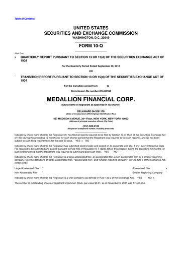Thumbnail Medallion Financial Corp. 10-Q Quarterly Report FY 
