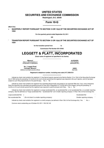 Thumbnail Leggett & Platt

 10-Q Quarterly Report FY2011 