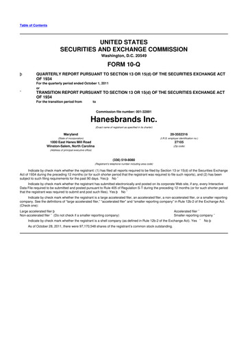 Thumbnail Hanesbrands
 10-Q Quarterly Report FY2011 