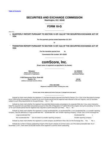 Thumbnail Comscore
 10-Q Quarterly Report FY2011 