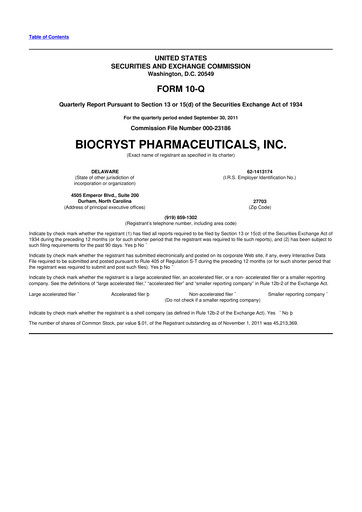 Thumbnail BioCryst Pharmaceuticals
 10-Q Quarterly Report FY2011 