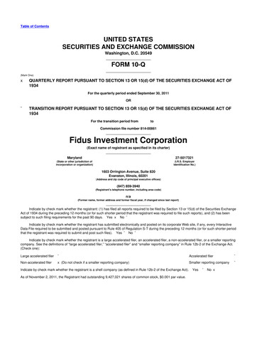 Miniature Fidus Investment Corporation 10-Q Rapport trimestriel  