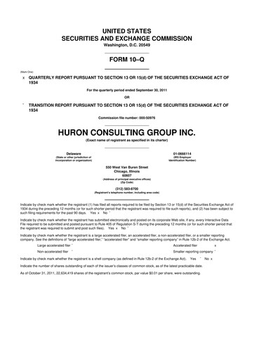 Thumbnail Huron Consulting 10-Q Quarterly Report FY2011 