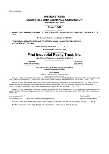 Vorschaubild First Industrial Realty Trust 10-Q Quartalsbericht 2011 