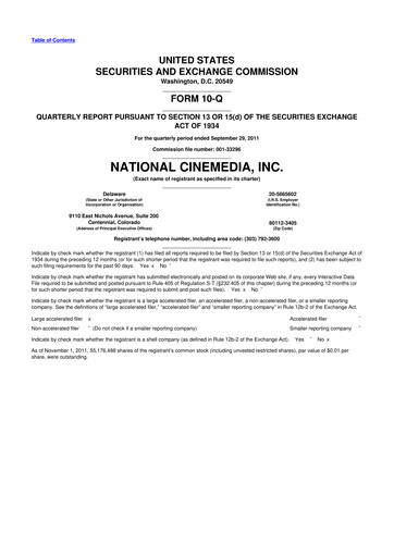 Thumbnail National CineMedia 10-Q Quarterly Report FY2011 