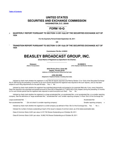 Thumbnail Beasley Broadcast Group
 10-Q Quarterly Report FY2011 