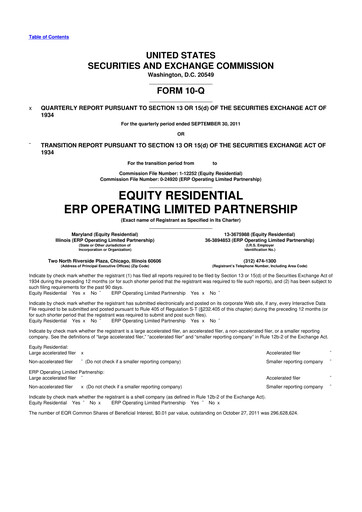 Thumbnail Equity Residential
 10-Q Quarterly Report FY 