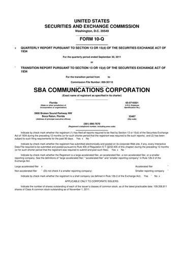 Miniature SBA Communications 10-Q Rapport trimestriel 2011 