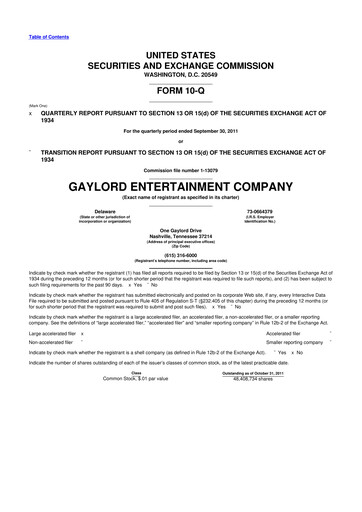 Vorschaubild Ryman Hospitality Properties 10-Q Quartalsbericht 2011 