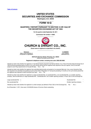 Thumbnail Church & Dwight
 10-Q Quarterly Report FY2011 