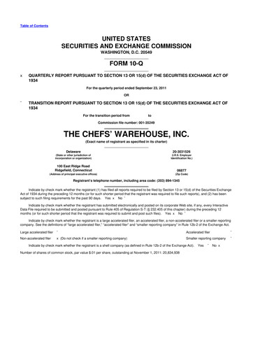 Thumbnail Chefs' Warehouse 10-Q Quarterly Report FY2011 