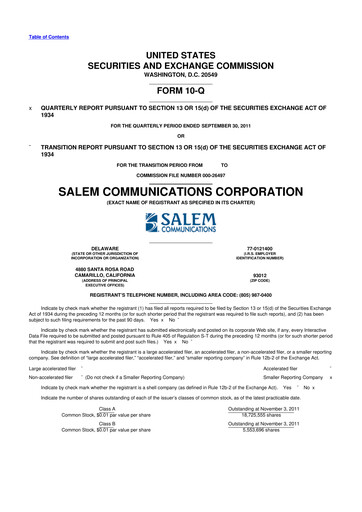 Thumbnail Salem Media Group
 10-Q Quarterly Report FY2011 