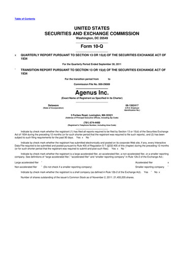 Thumbnail Agenus
 10-Q Quarterly Report FY2011 