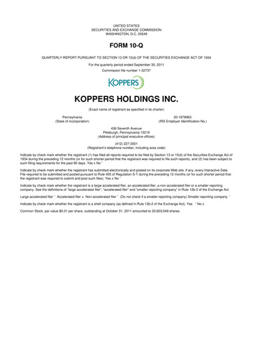 Thumbnail Koppers Holdings 10-Q Quarterly Report FY2011 