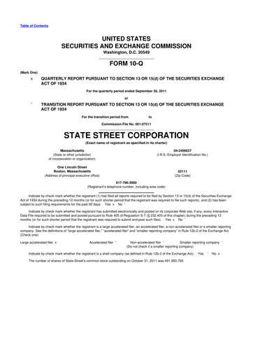 Thumbnail State Street Corporation
 10-Q Quarterly Report FY2011 