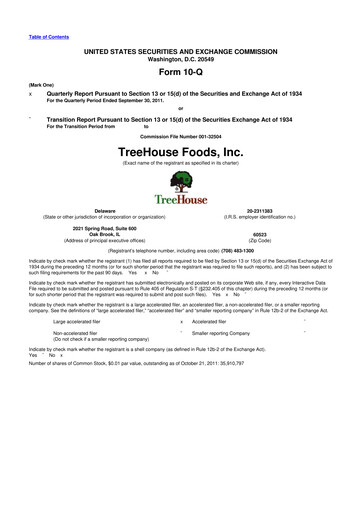 Vorschaubild TreeHouse Foods
 10-Q Quartalsbericht 2011 