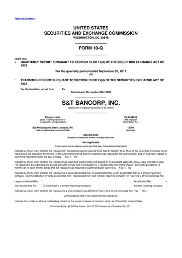 Thumbnail S&T Bancorp 10-Q Quarterly Report FY2011 