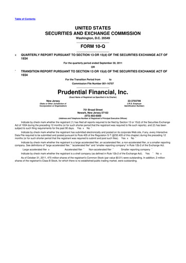 Thumbnail Prudential Financial 10-Q Quarterly Report FY2011 
