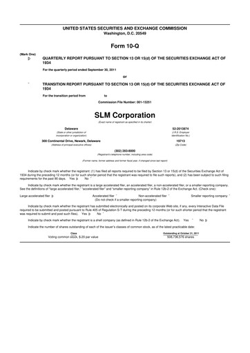 Thumbnail SLM Corporation (Sallie Mae) 10-Q Quarterly Report FY2011 