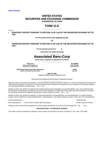 Thumbnail Associated Banc-Corp
 10-Q Quarterly Report FY2011 