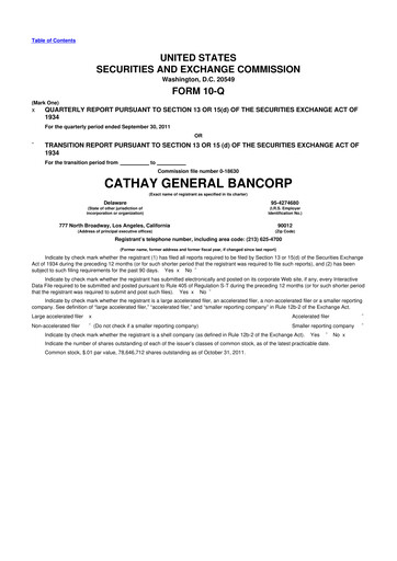 Thumbnail Cathay General Bancorp 10-Q Quarterly Report FY2011 