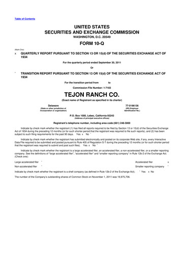 Thumbnail Tejon Ranch
 10-Q Quarterly Report FY2011 