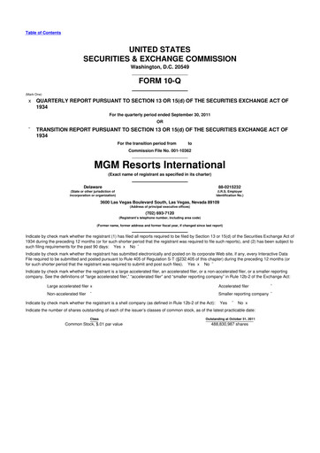 Thumbnail MGM Resorts

 10-Q Quarterly Report FY2011 