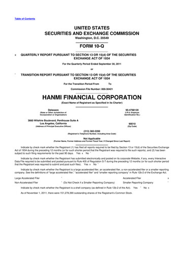 Thumbnail Hanmi Financial 10-Q Quarterly Report FY2011 