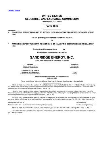 Thumbnail SandRidge Energy
 10-Q Quarterly Report FY2011 