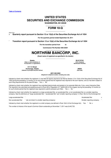 Thumbnail Northrim BanCorp 10-Q Quarterly Report FY2011 