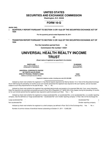 Vorschaubild Universal Health Realty Income Trust 10-Q Quartalsbericht 2011 