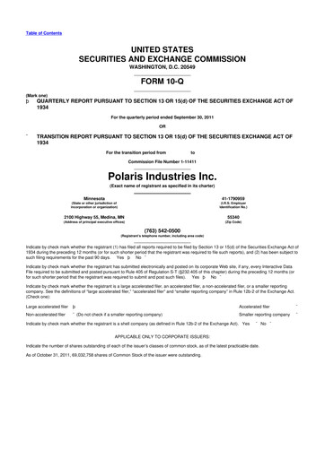 Thumbnail Polaris 10-Q Quarterly Report FY2011 