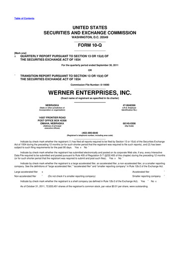 Thumbnail Werner Enterprises
 10-Q Quarterly Report FY2011 