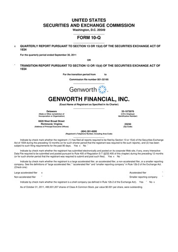 Miniature Genworth Financial
 10-Q Rapport trimestriel 2011 
