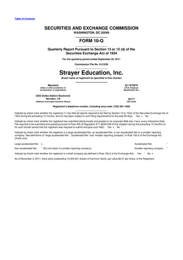 Thumbnail Strategic Education
 10-Q Quarterly Report FY2011 