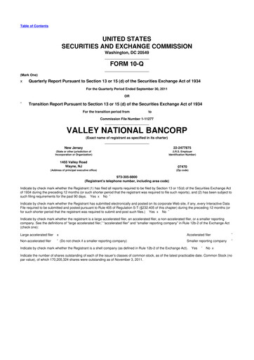 Thumbnail Valley Bank 10-Q Quarterly Report FY2011 