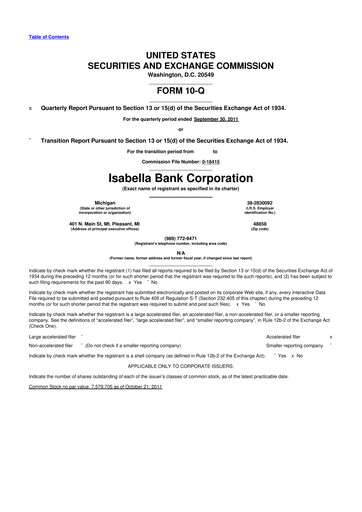 Thumbnail Isabella Bank Corporation 10-Q Quarterly Report FY2011 